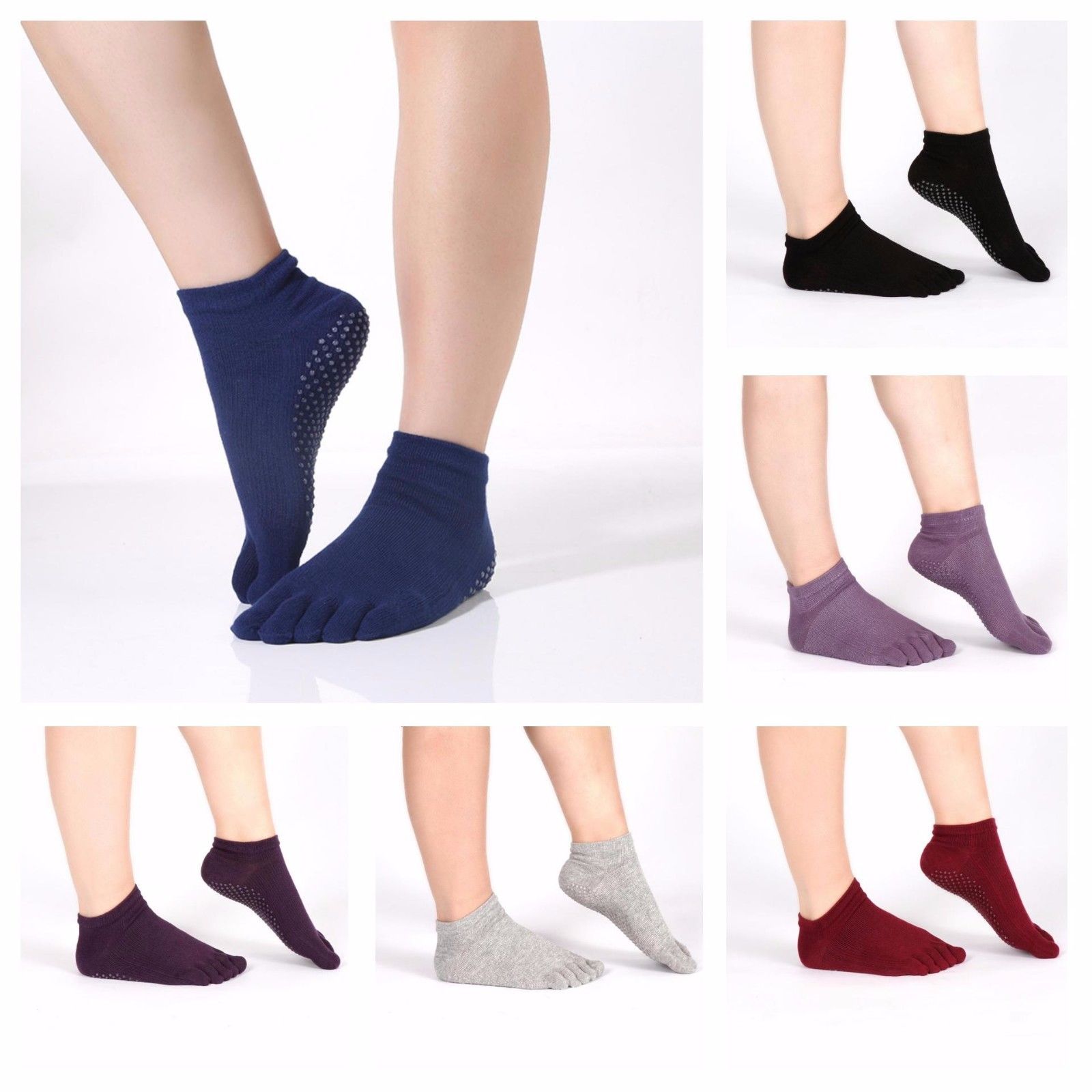 Yoga Toe Socks with Grips Pilates Women Toeless Cotton five-finger