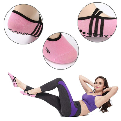 Yoga Pilates Barre Ballet cotton non slip grippy socks with a carrying bag for women